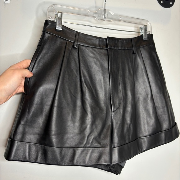 Alice + Olivia Conry Pleated Lamb Leather Shorts - Picture 3 of 10